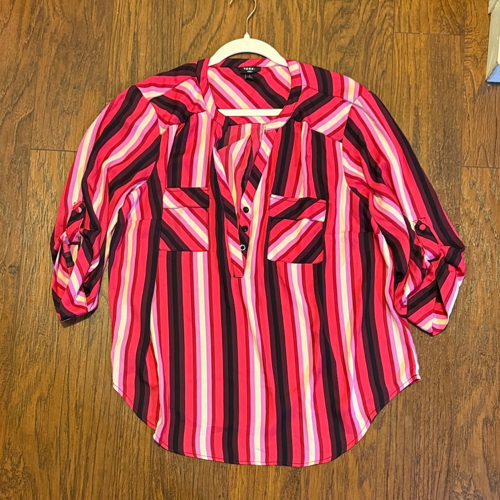Torrid Pink and Black Striped Harper Blouse
